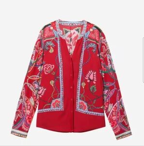 DESIGUAL Red Floral Bohemian-style Shirt